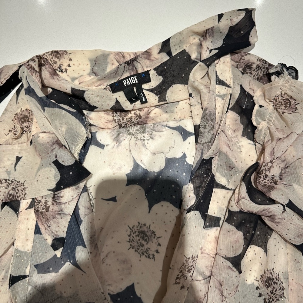 Paige Floral Sheer Tie-Neck Blouse - Black & Cream - Picture 4 of 7